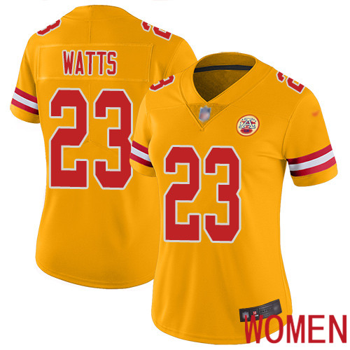 Women Kansas City Chiefs #23 Watts Armani Limited Gold Inverted Legend Football Nike NFL Jersey